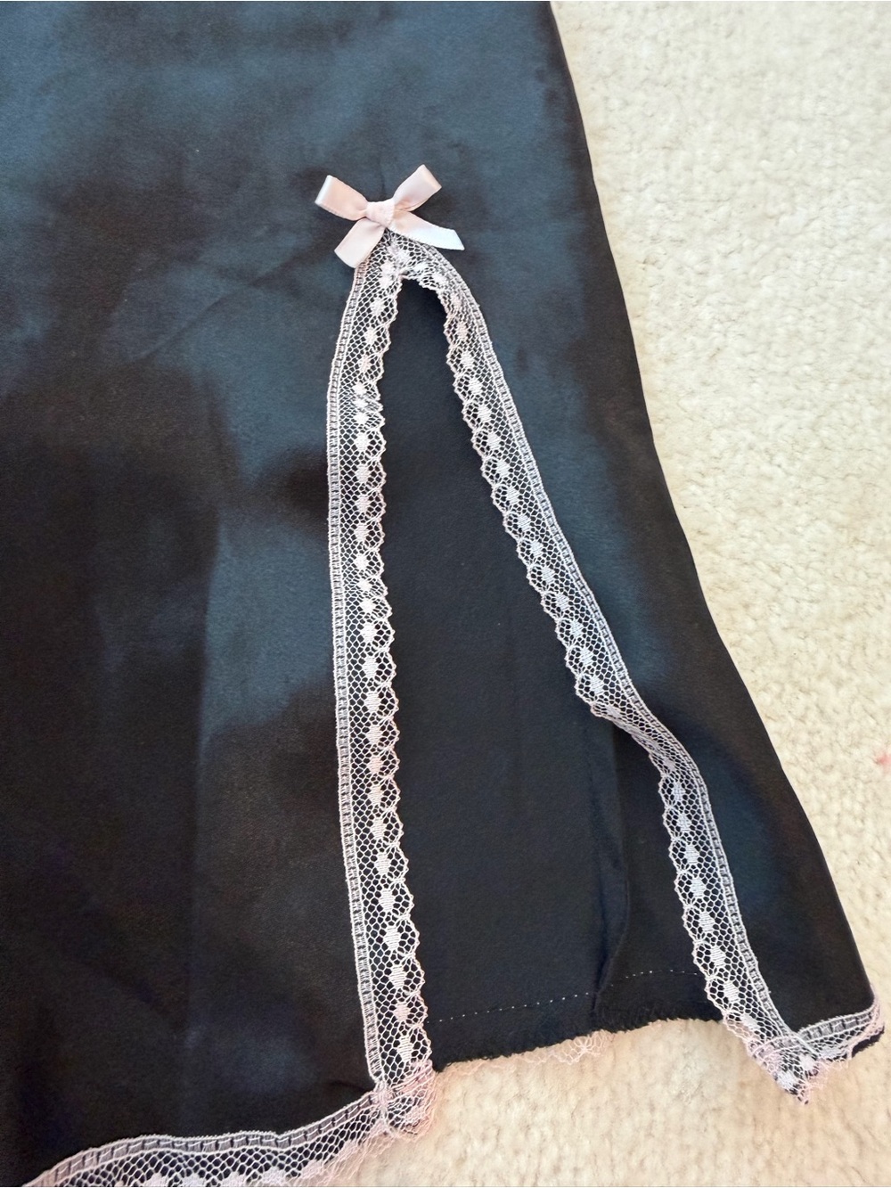 Victoria’s Secret Angel Black Slip Lingerie Dress Pajama with Pink Lace Trim - Picture 3 of 6